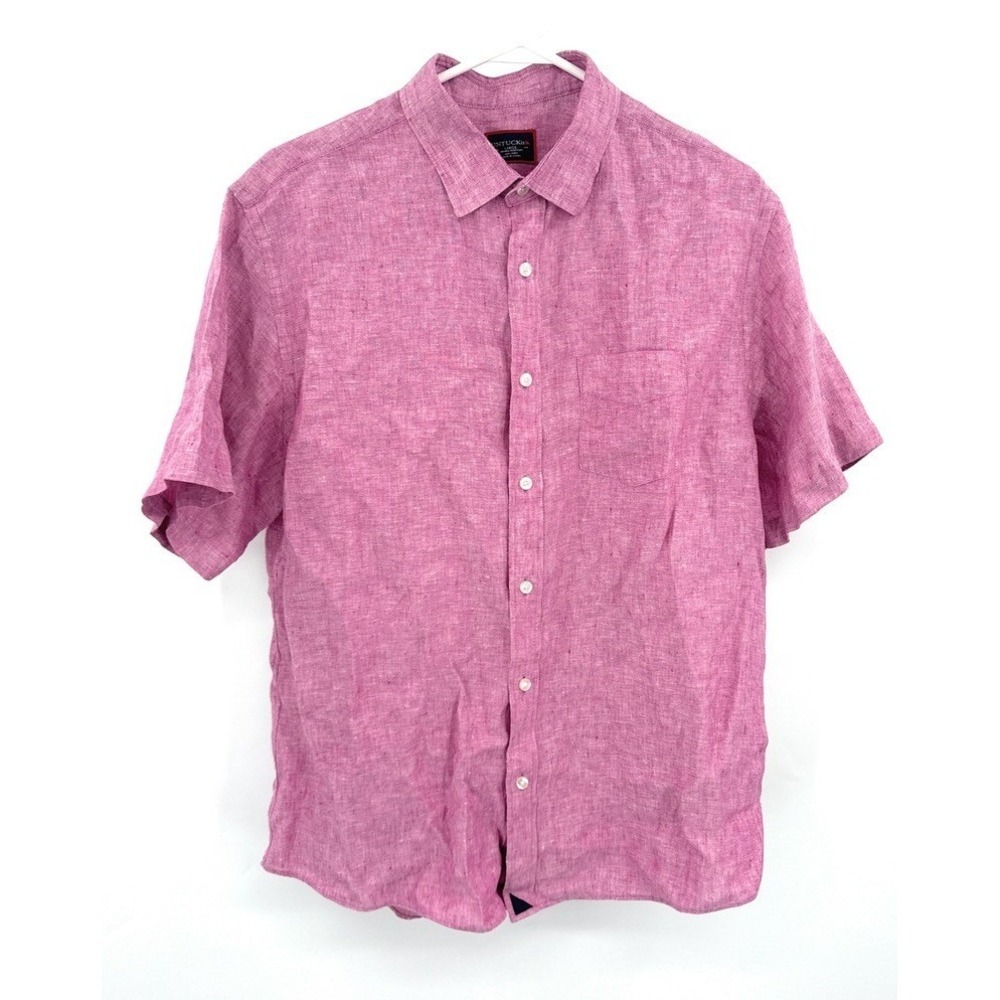 UNTUCKit Mens Large Pink 100% Linen Short Sleeve Button Down Wrinkle Resistant